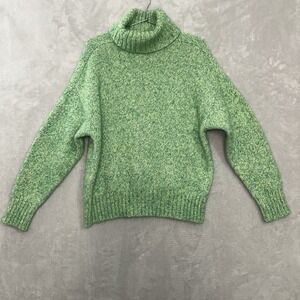 Zara Alpaca Wool Blend Turtleneck Sweater Womens Medium Oversized Chunky Green